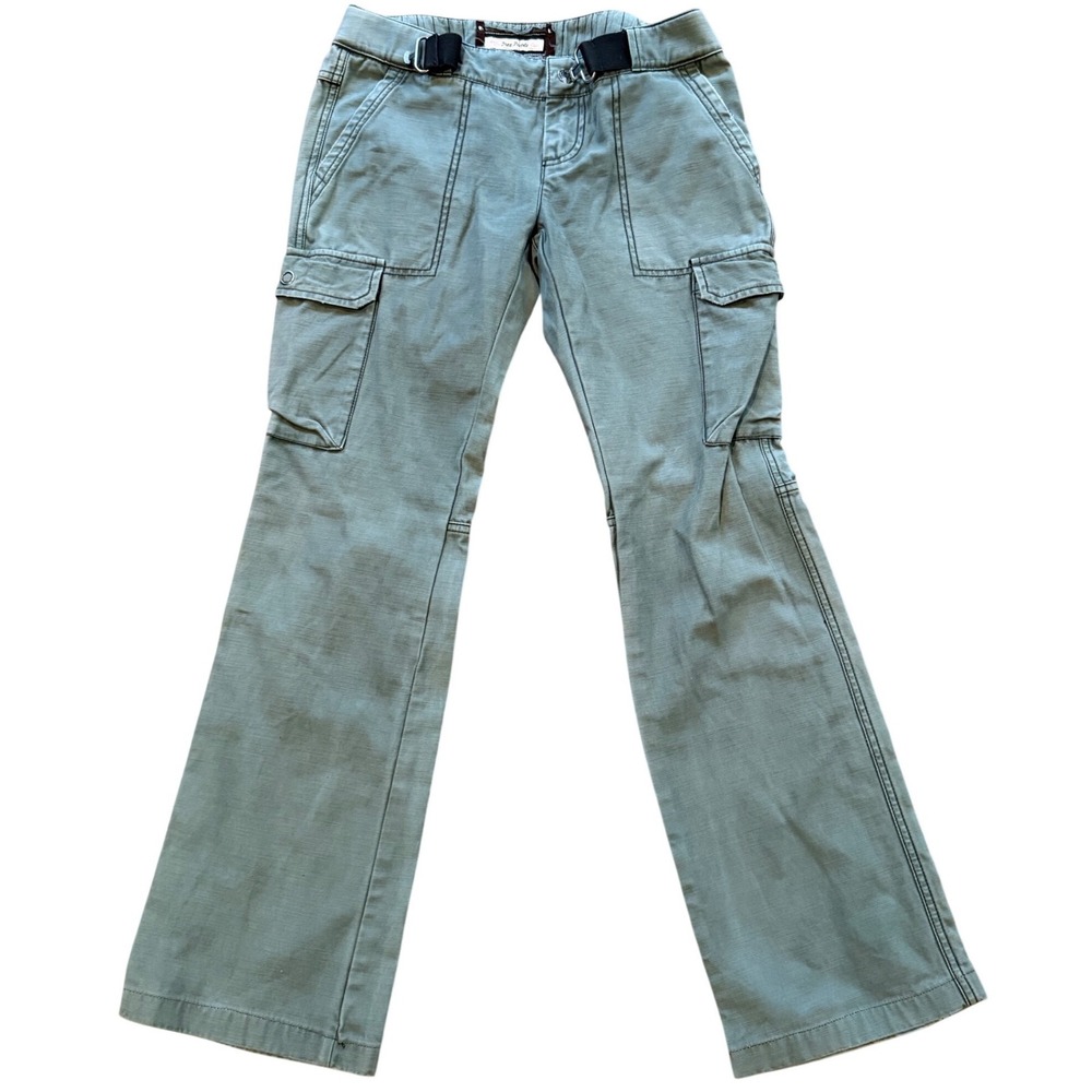 Free People Women Sage Green Cargo Pants Wide Leg Utility Trousers Size 4
